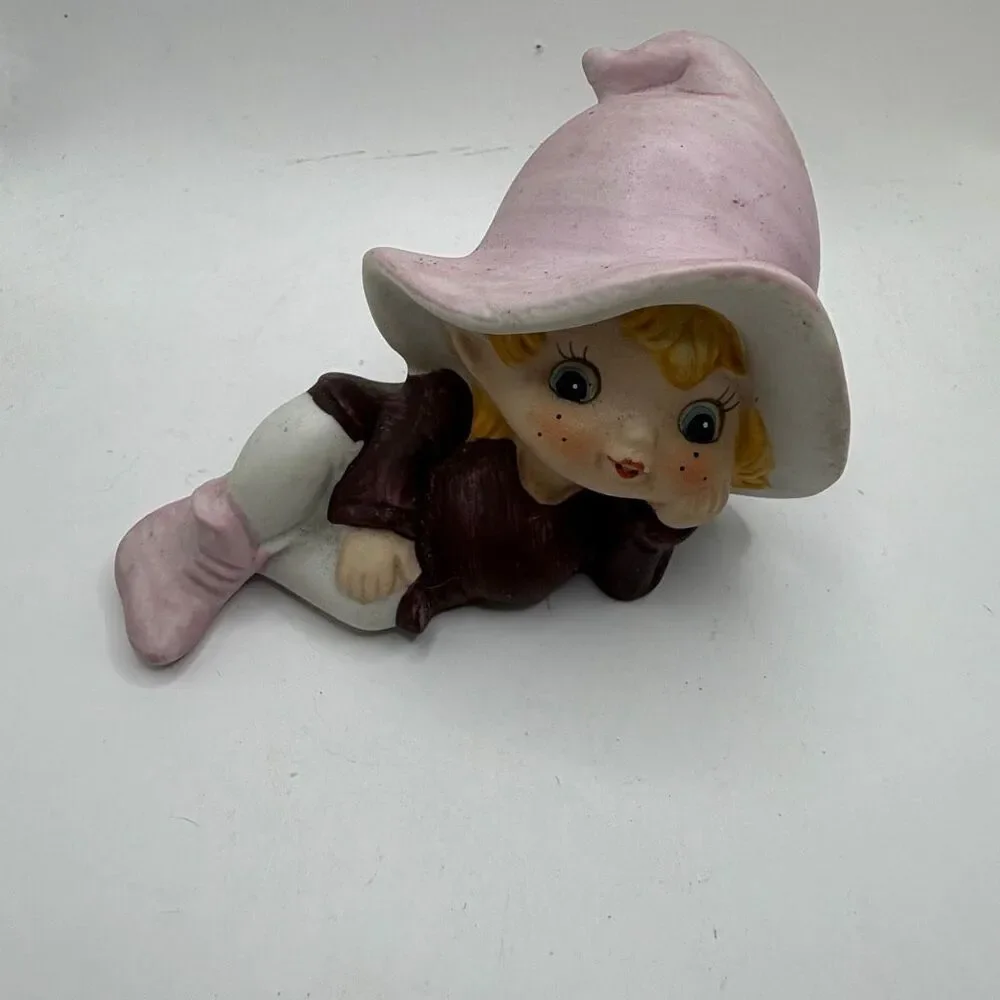 Vintage Homco Pink Elf Pixie Porcelain Figurine 5213 Home Interiors Decor Collec